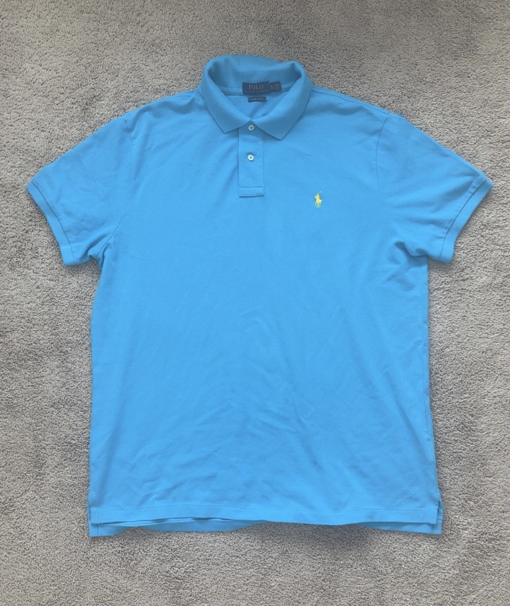 Ralph Lauren Men's Polo Shirt Blue Size XL Custom Slim Fit Short Sleeve Mesh
